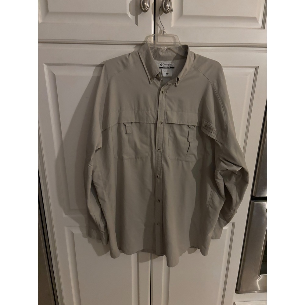 Columbia PFG Bahama II Long Sleeve Fishing Shirt Mens XL Tan Khaki FM7159